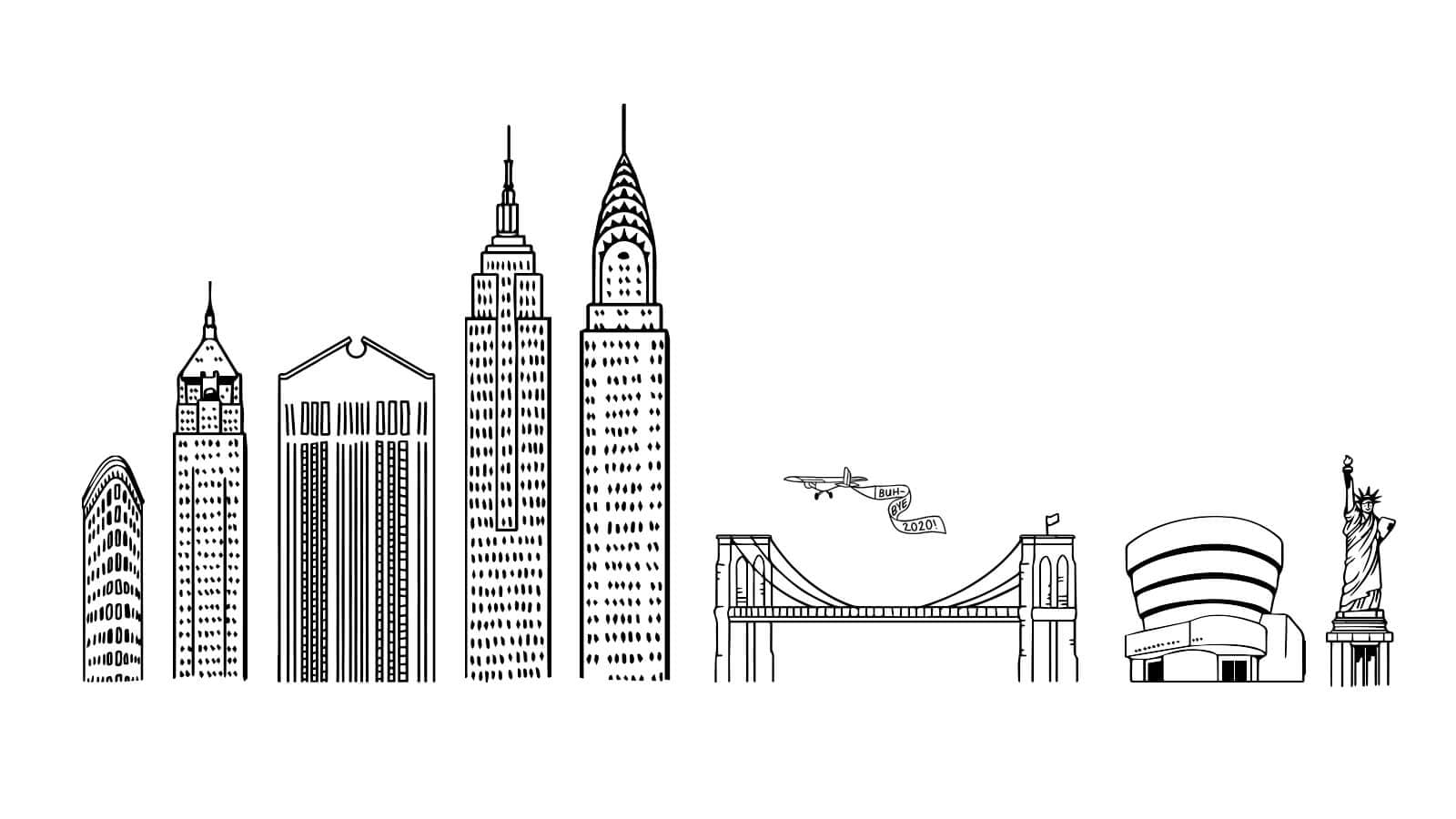 Hand-drawn elements of recognizable New York landmarks were delivered as SVG artwork. There was even a classic New York hot dog cart.
Elements for the snow globe were hand-drawn and converted to Illustrator layers for scaling and conversion to SVG files. Approximately 30 custom elements were drawn for the experience.
