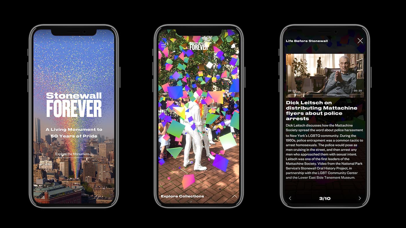 The app’s primary function is to showcase curated stories, as well as stories from the community, in a visually immersive virtual monument. The app was built to display both photos and video content, from the archival collection along with user-submitted stories.