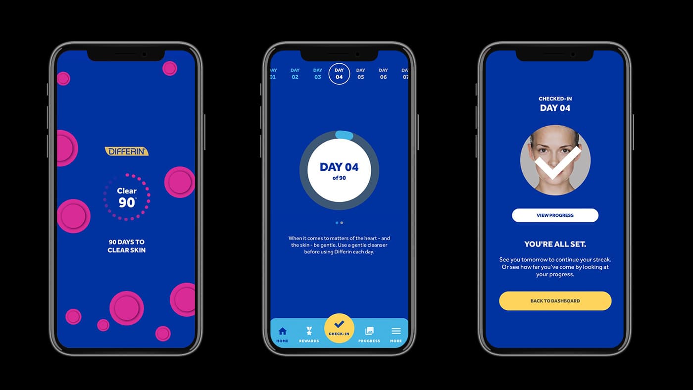 The Clear90™ app allows users to track their 90-day journey to clear skin. This free app coaches them through every step of the process with several great features including reminders, tips and alerts, a progress tracker, and the ability to earn rewards.